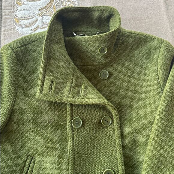 Talbots Women’s Green Wool Blend Pea Coat 3/4 Sleeve Chic Cropped Jacket Size 10 - Picture 4 of 15